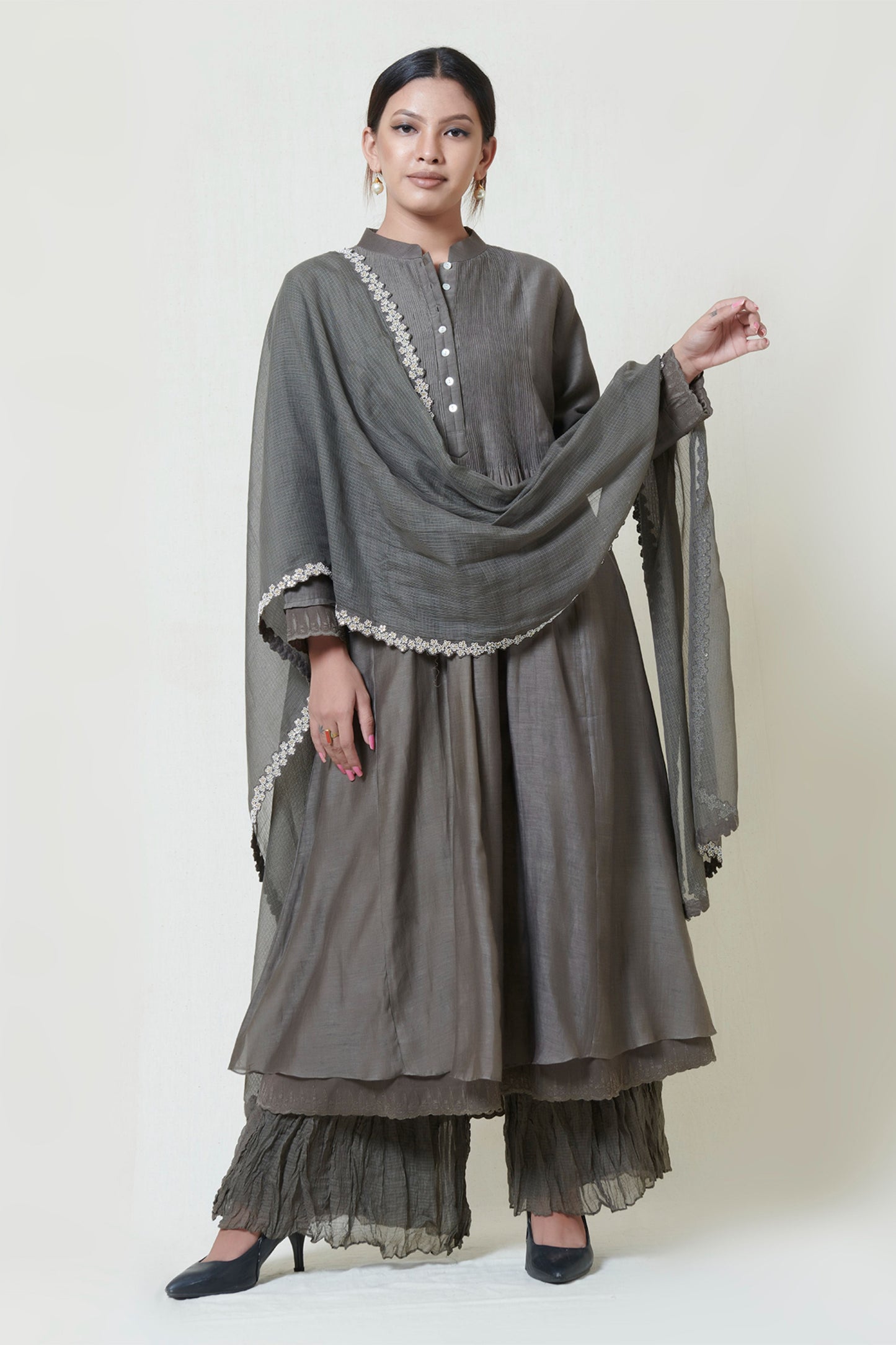 Warm Grey Layered Kurta Set