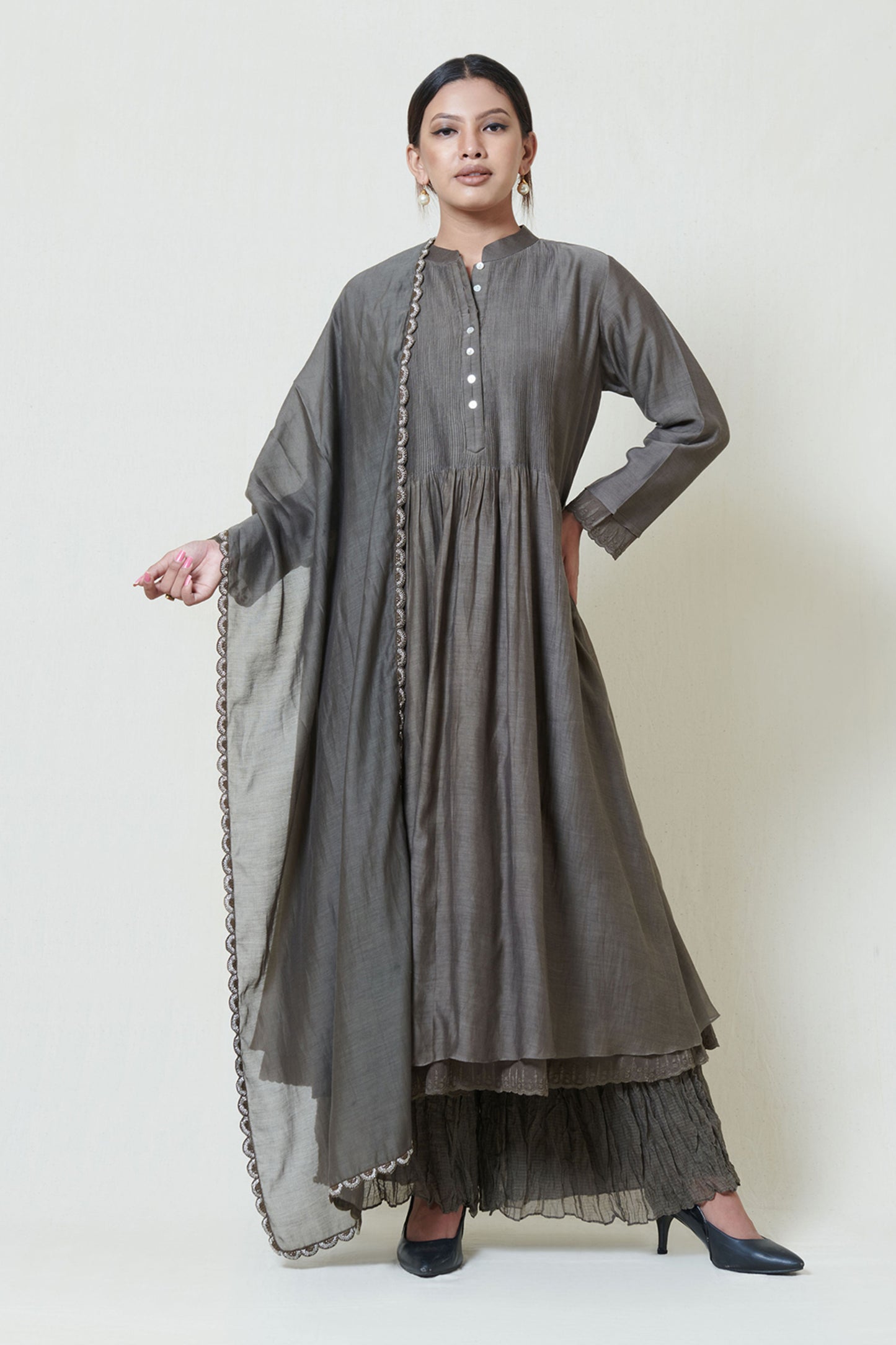 Warm Grey Embroidered Kurta Set