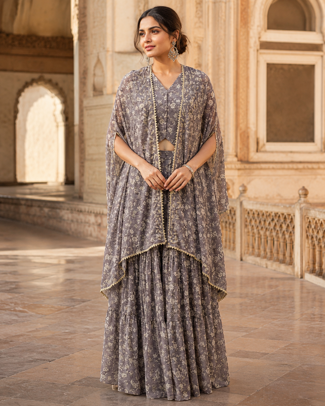 Grey mull cotton cape set