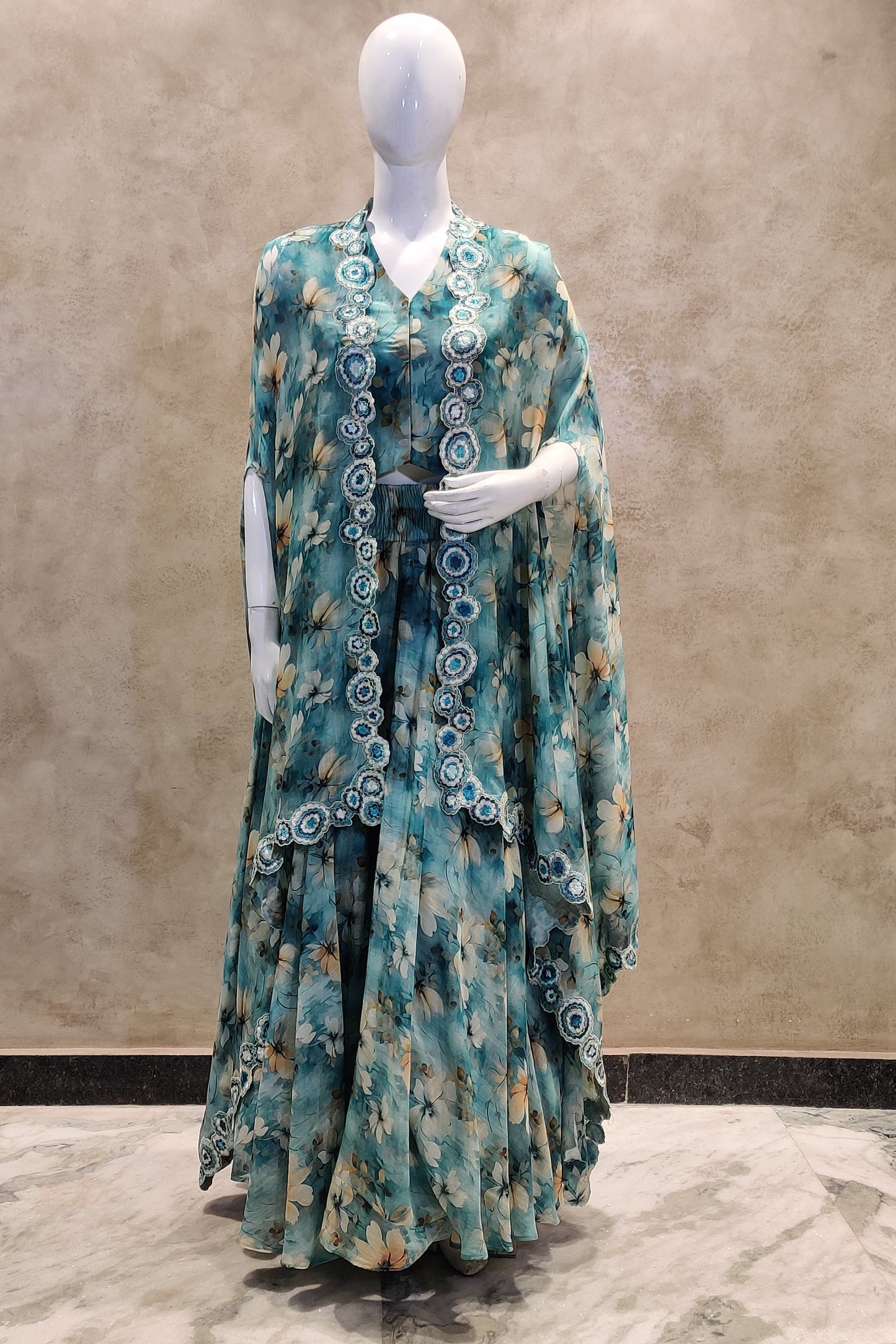 Teal Floral Skirt Set