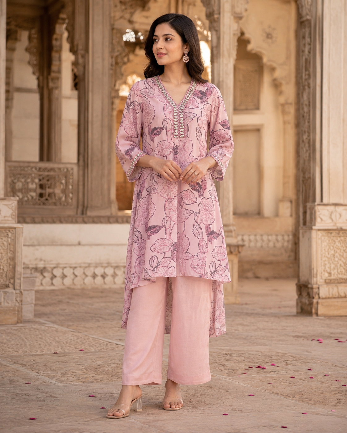 Blush Petal High-Low Kurta Set