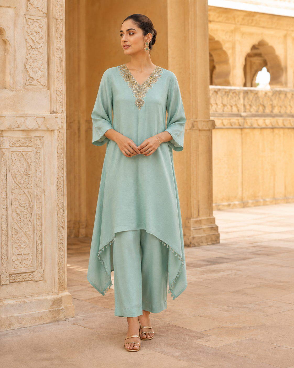 Powder blue Elegance High-Low Co-ord Set