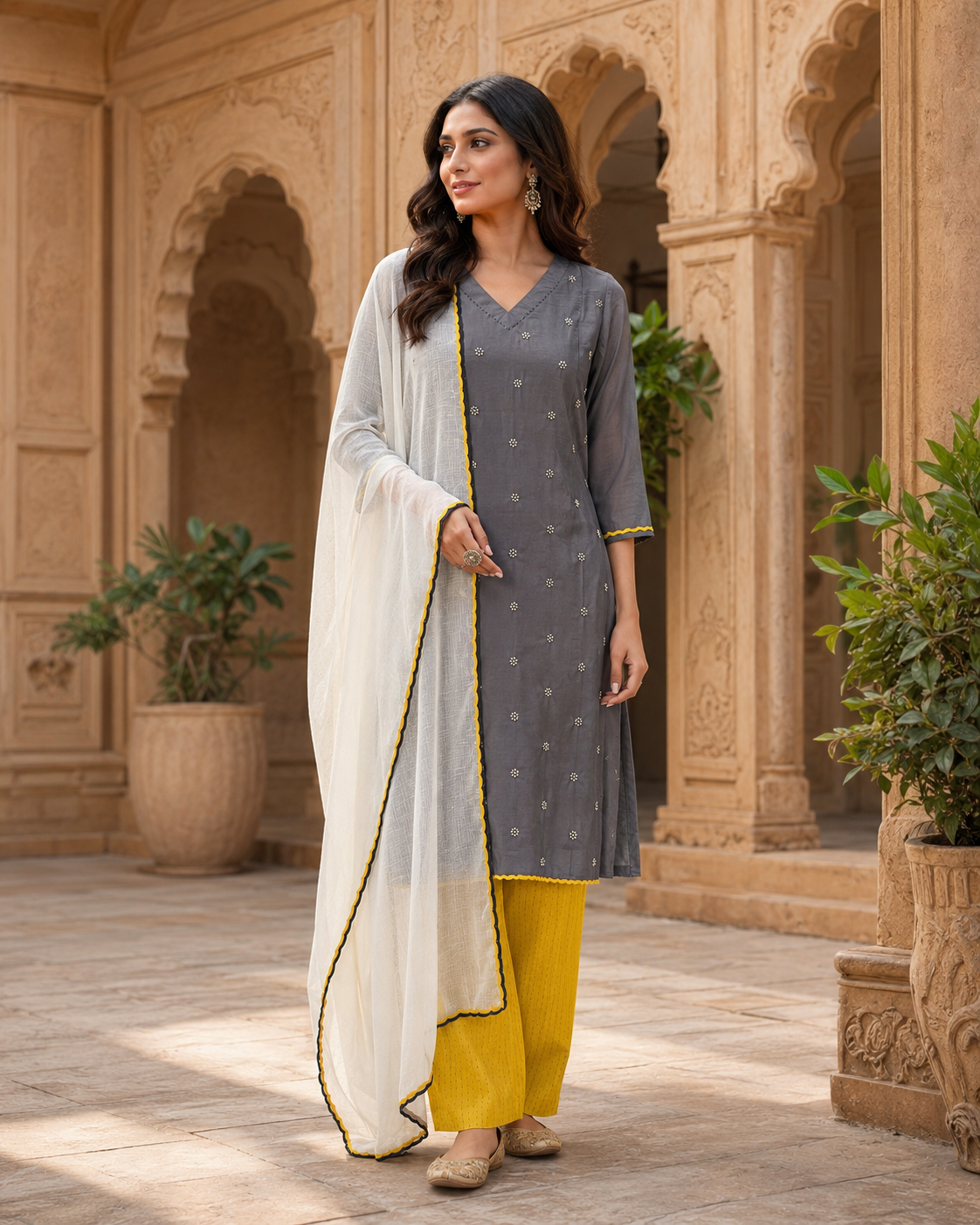 Charcoal Mustard Classic Kurta Set