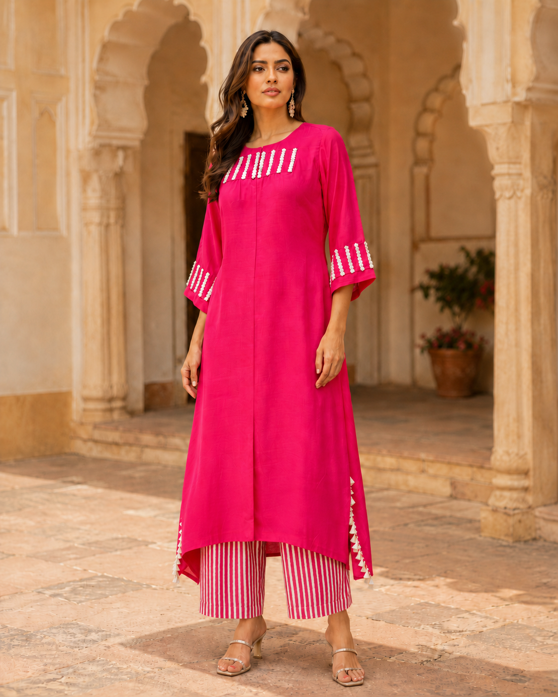 Fuchsia Charm High-Low Kurta Set