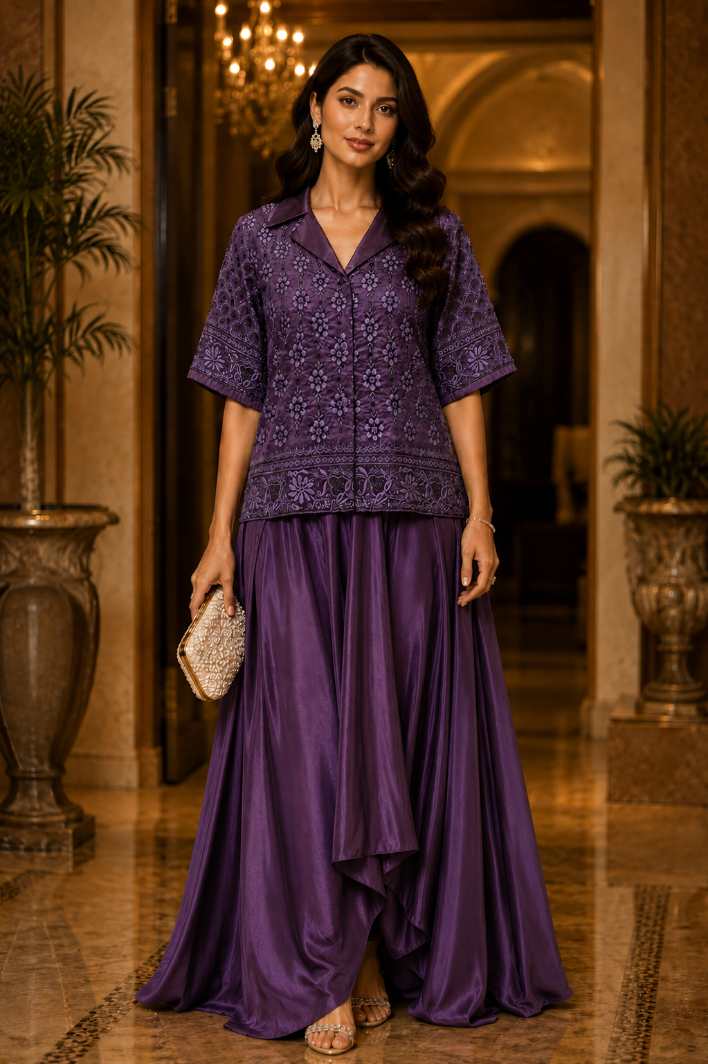 Amethyst Chikankari Drape Co-Ord Set