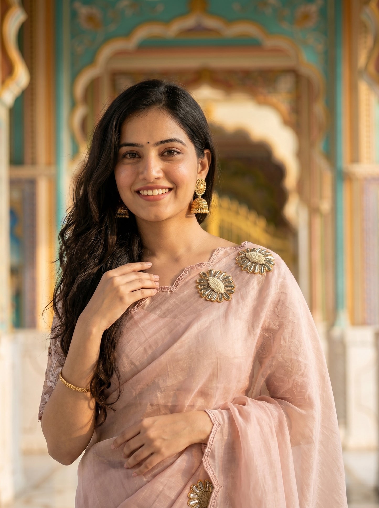 Blush Mukash Tissue Sari