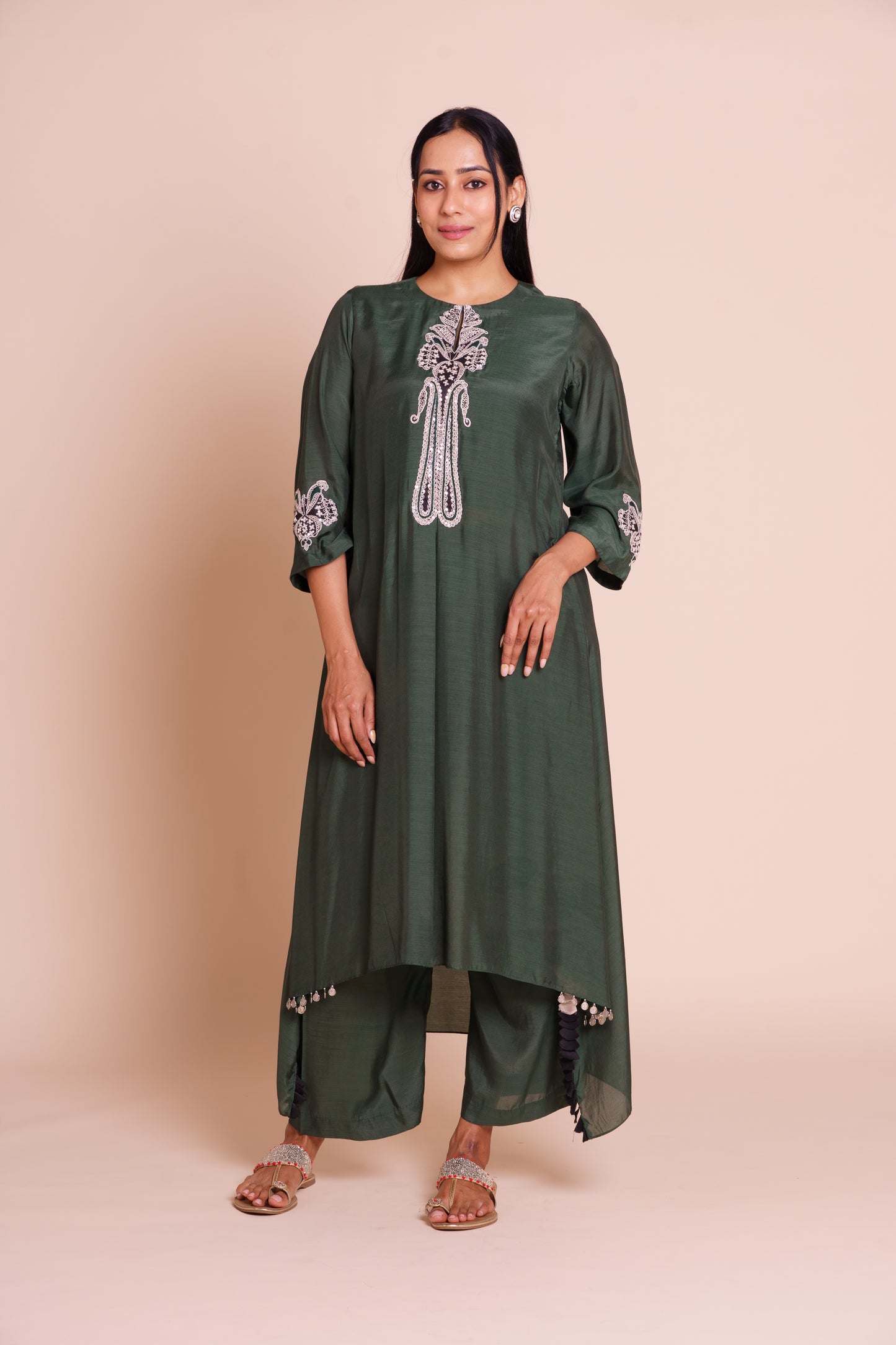 Firan Bottle Green Kurta Set