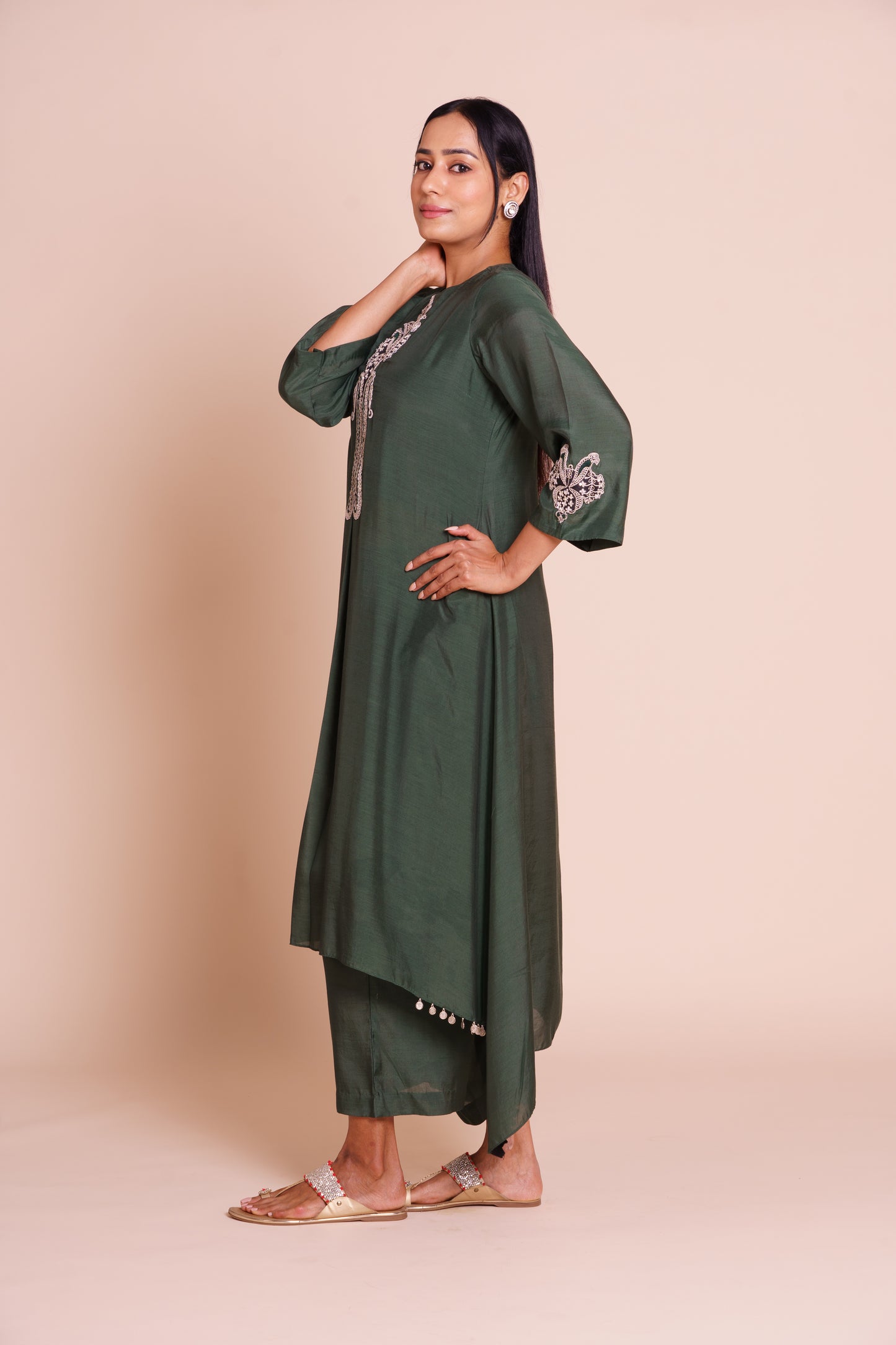 Firan Bottle Green Kurta Set