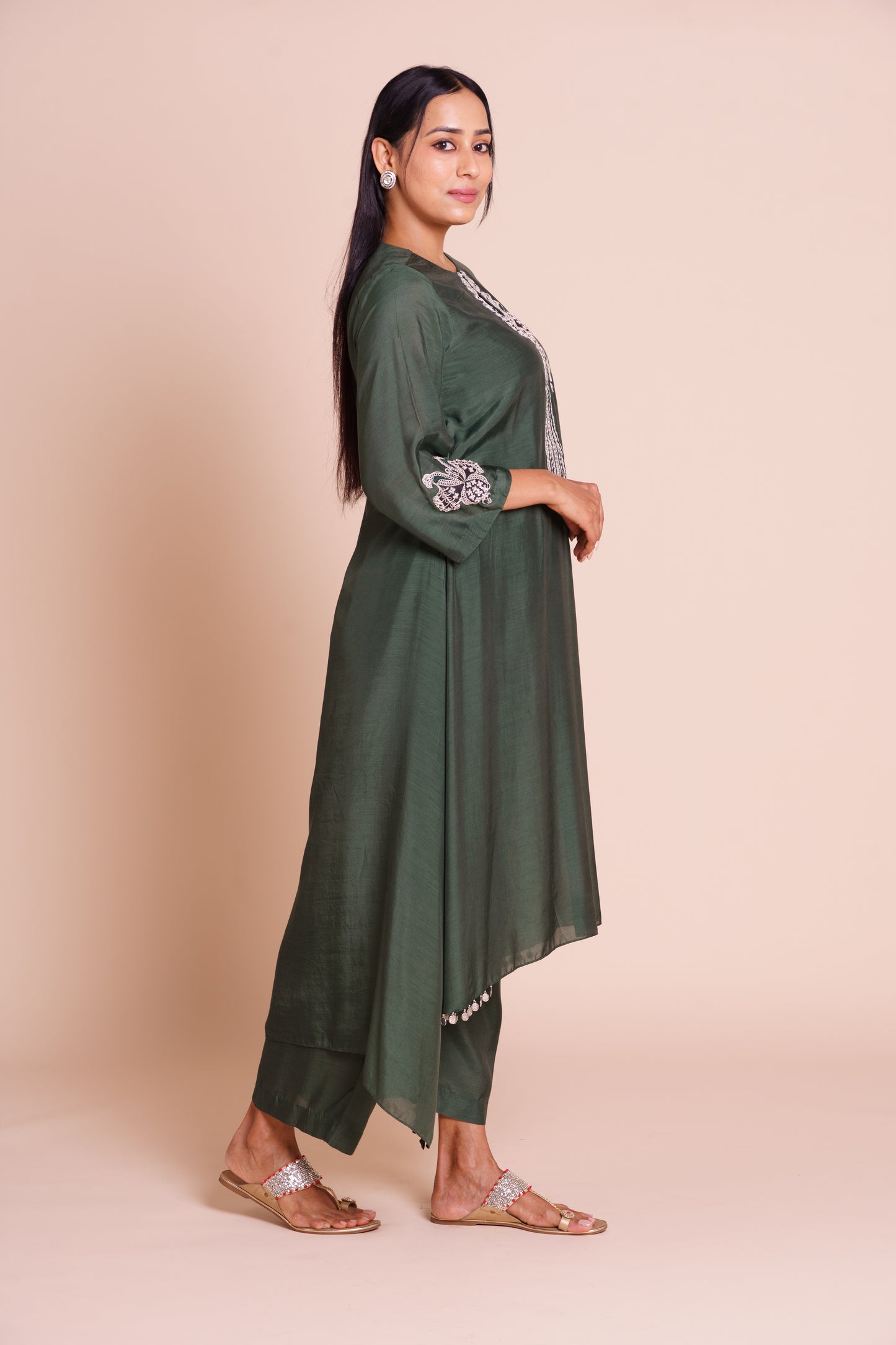 Firan Bottle Green Kurta Set