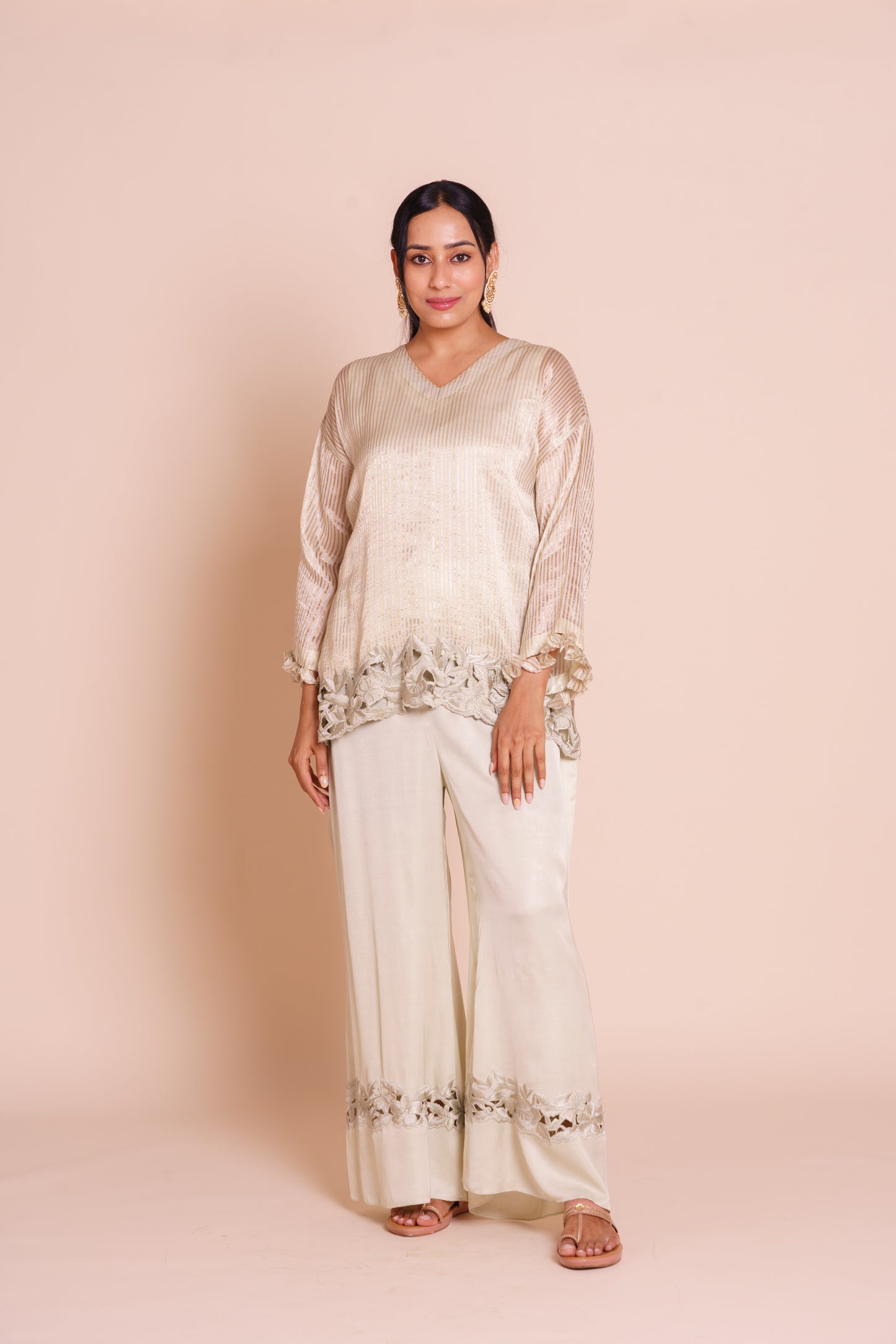 Keya Striped Tissue Short Kurta Set