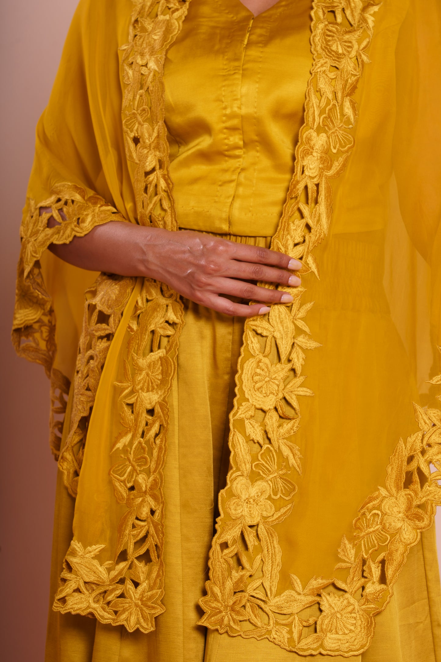 Avisha Mustard Yellow Cape Set