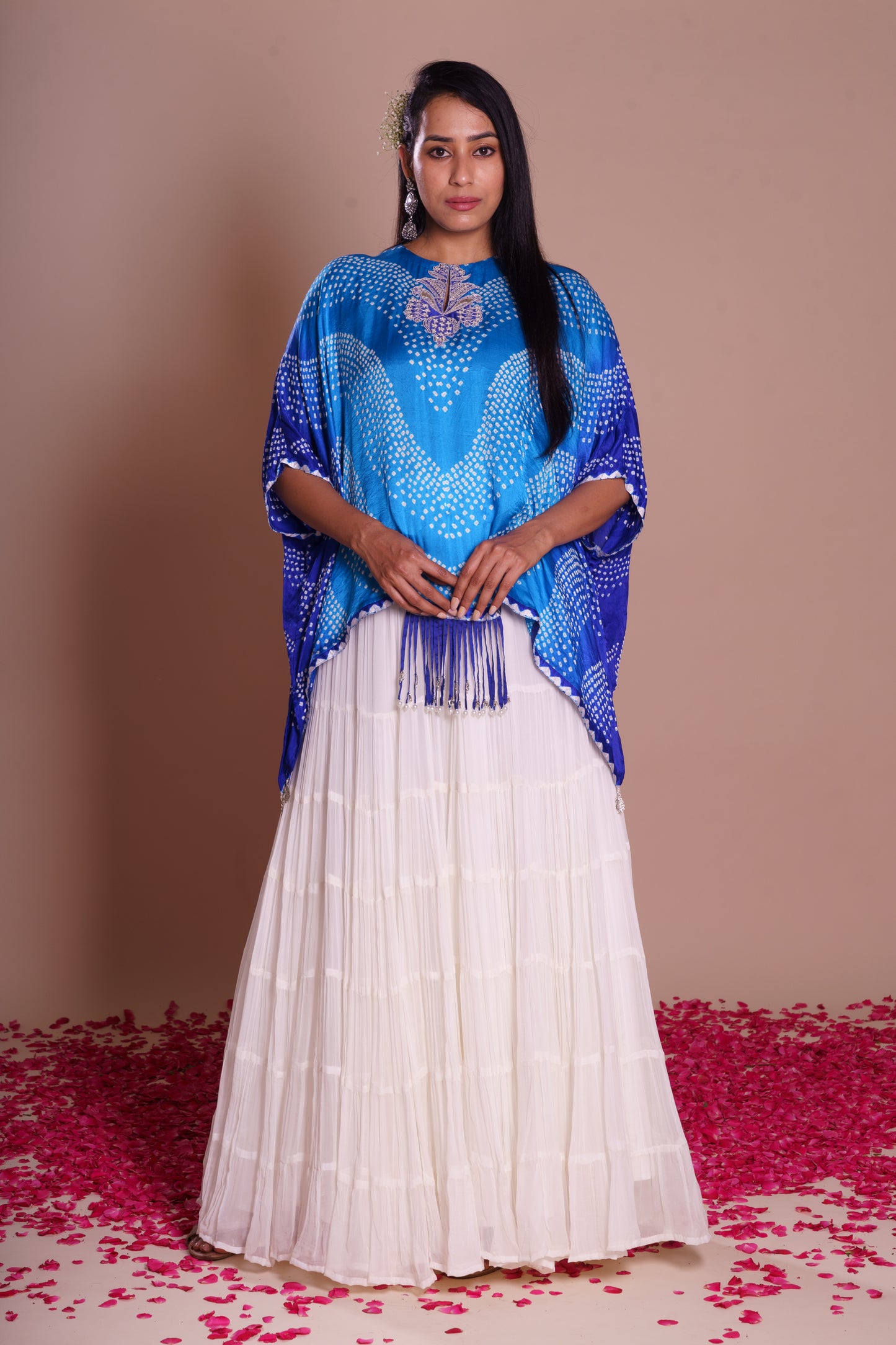 Bijal Blue Bandhani Kaftan Set