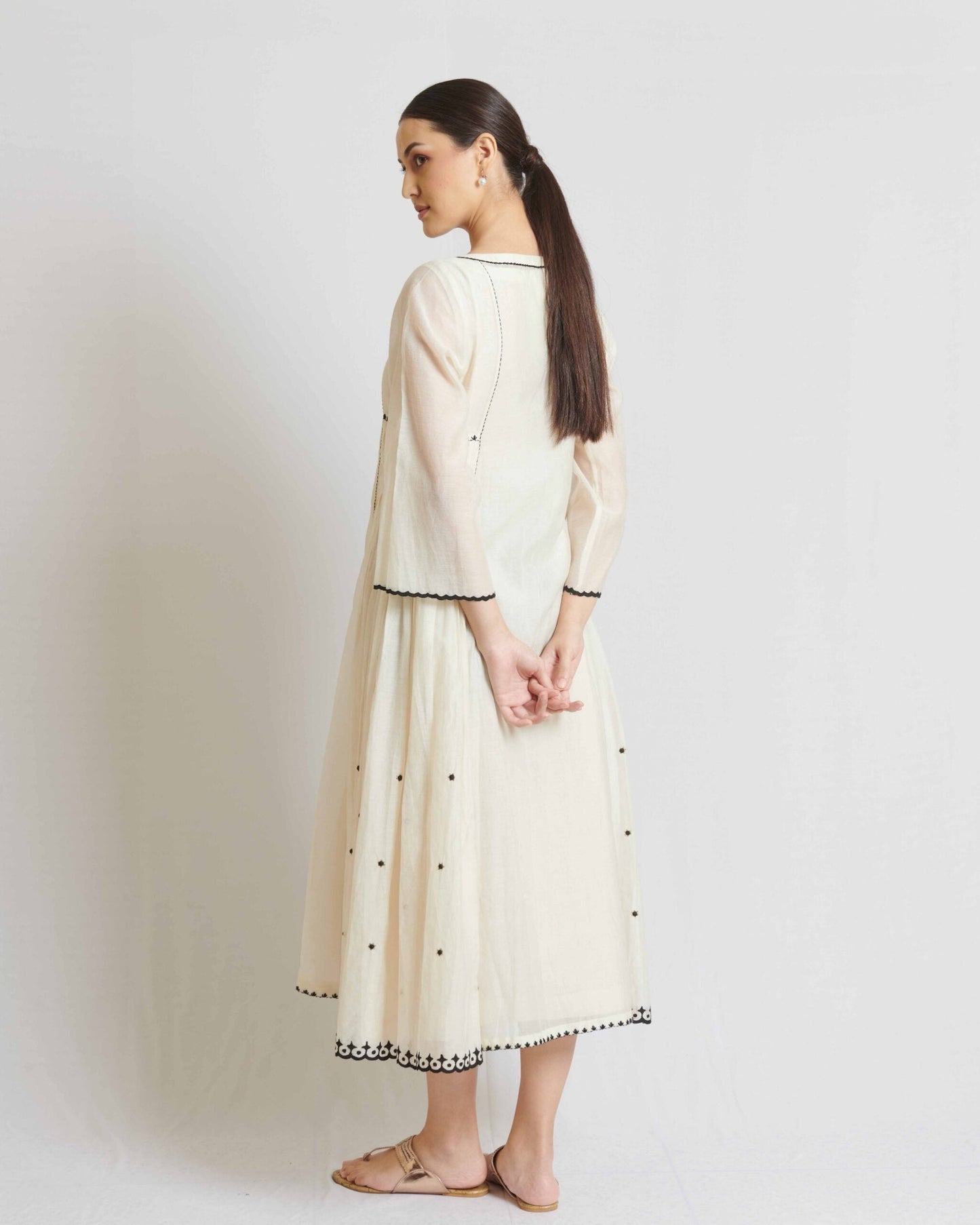 Hand crafted ivory Jacket with black detail