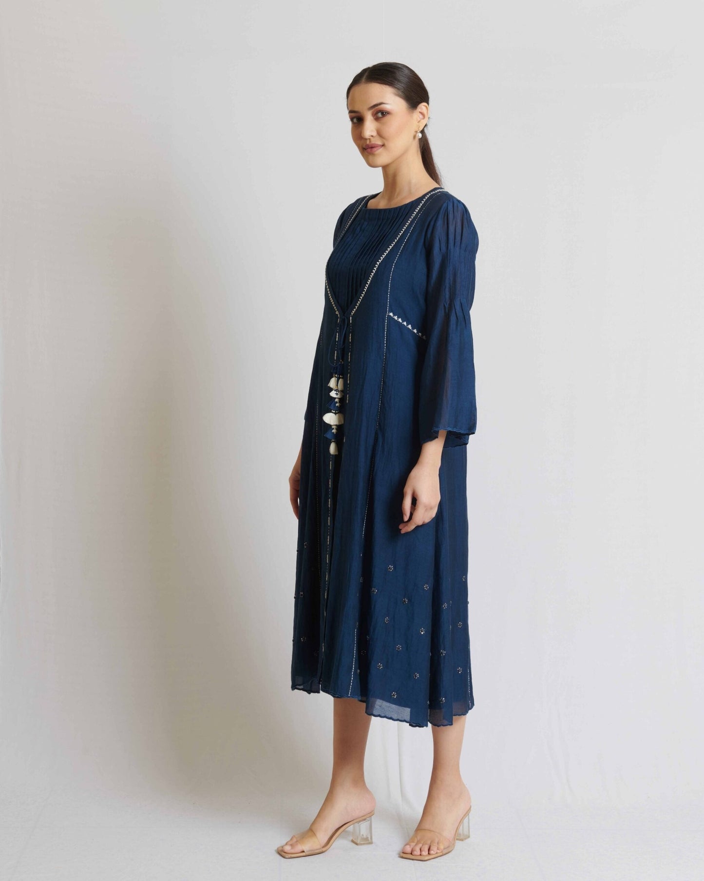 Indigo and ivory Kora Chanderi Jacket