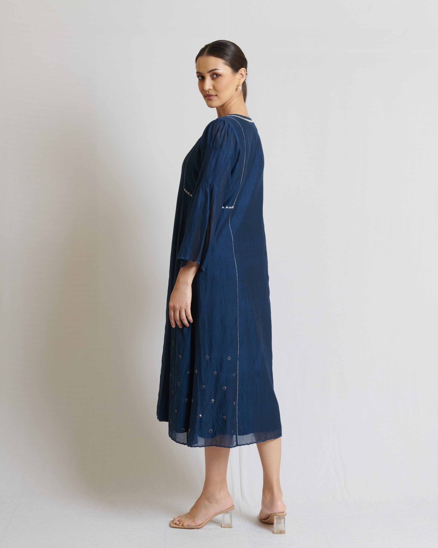 Indigo and ivory Kora Chanderi Jacket