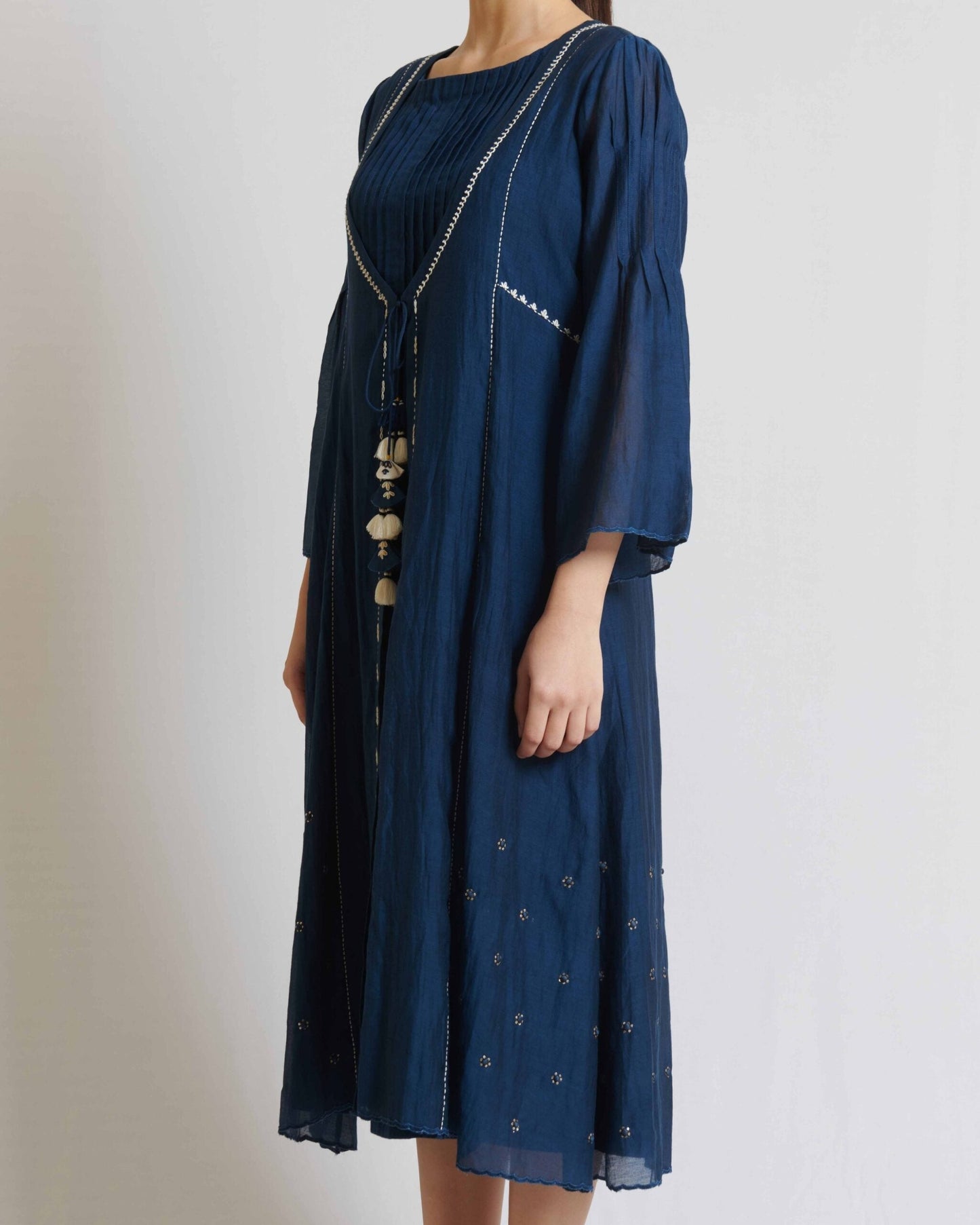 Indigo and ivory Kora Chanderi Jacket