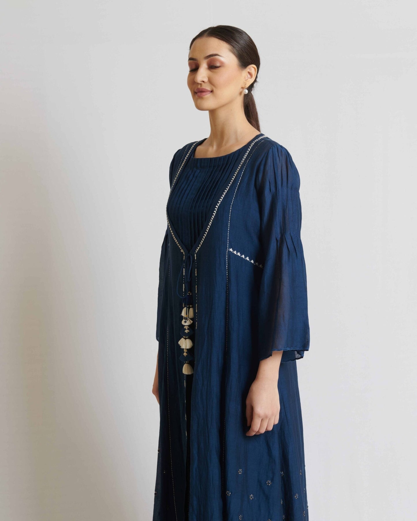 Indigo and ivory Kora Chanderi Jacket