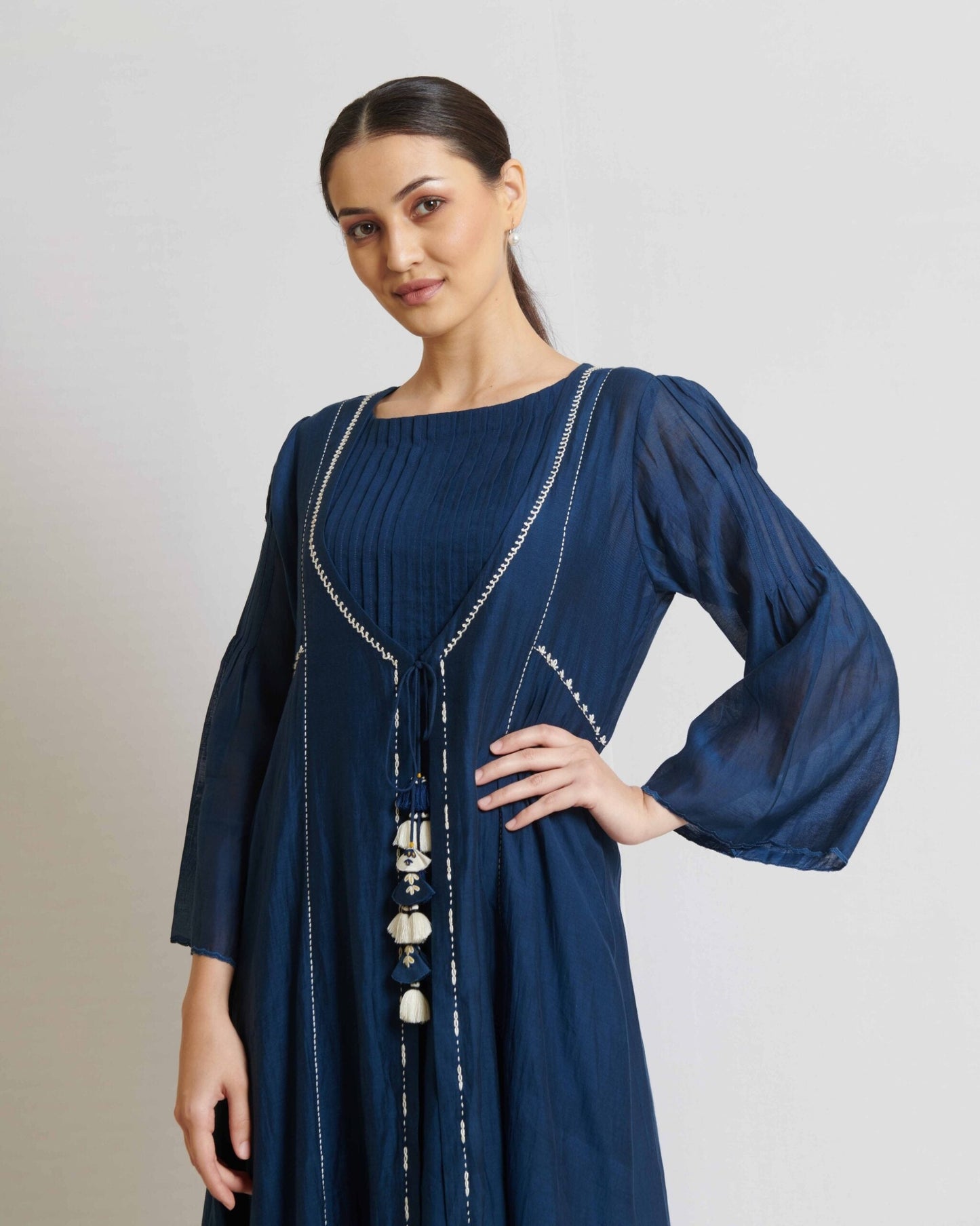 Indigo and ivory Kora Chanderi Jacket