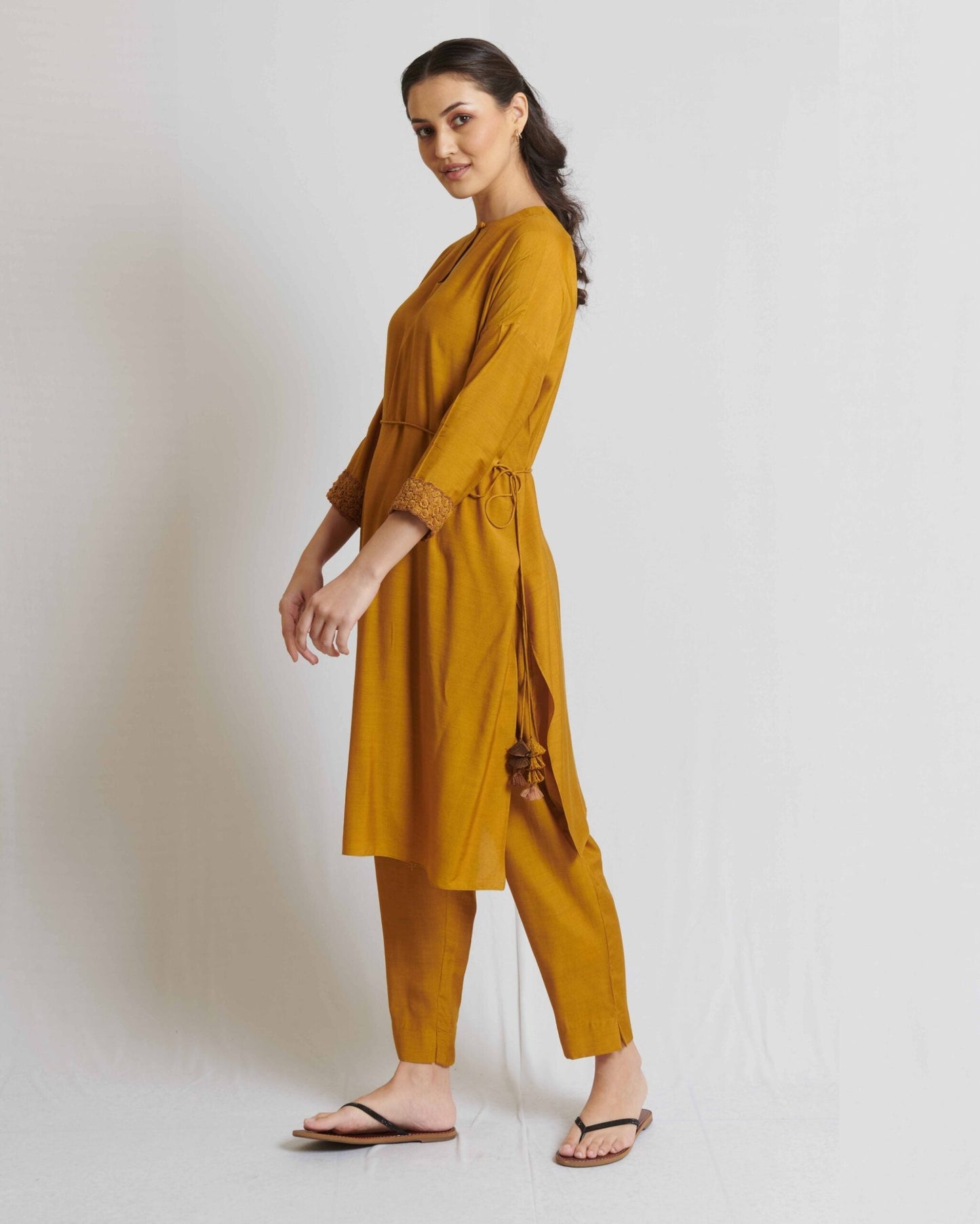 Mustard yellow spun silk co-ord set