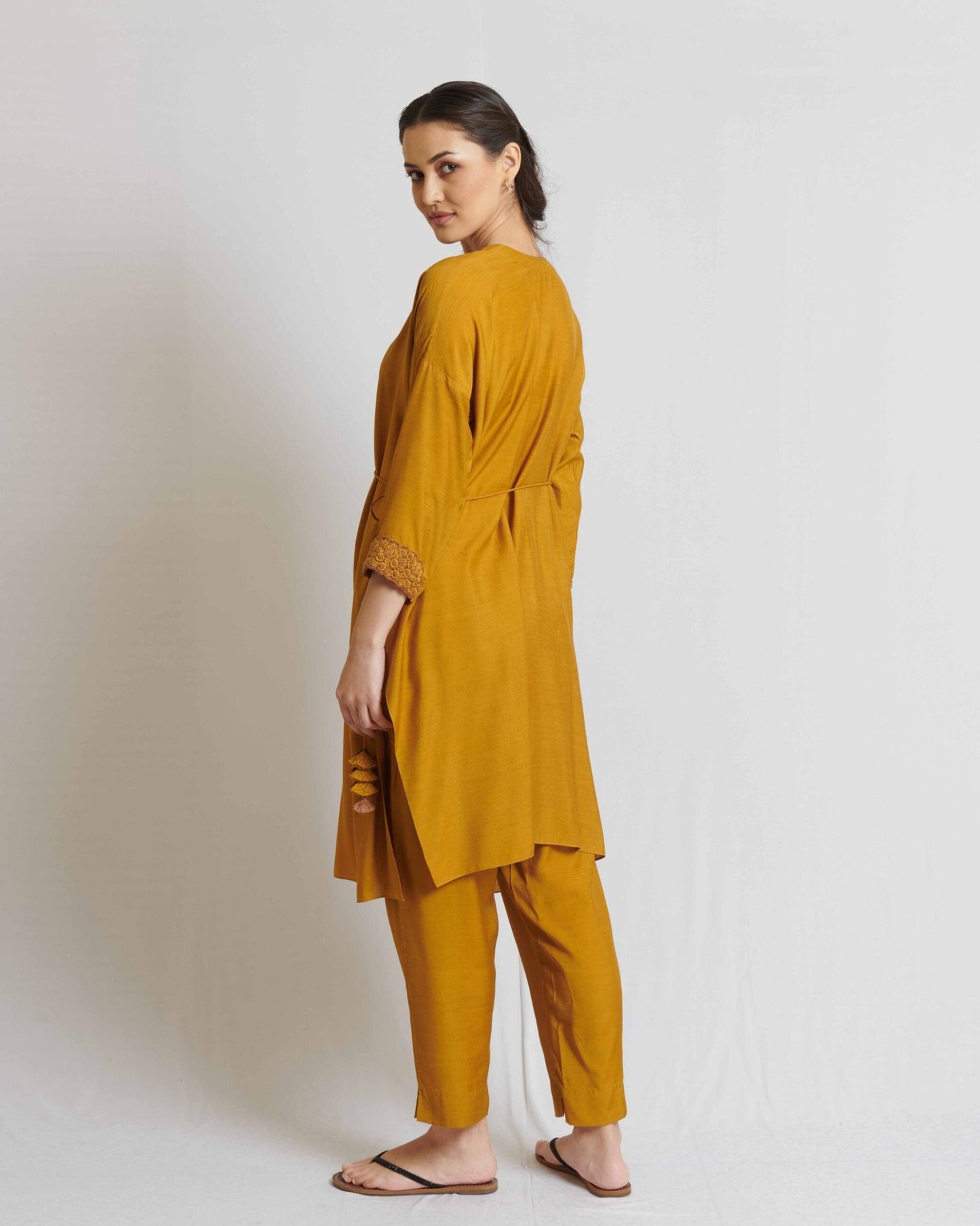 Mustard yellow spun silk co-ord set