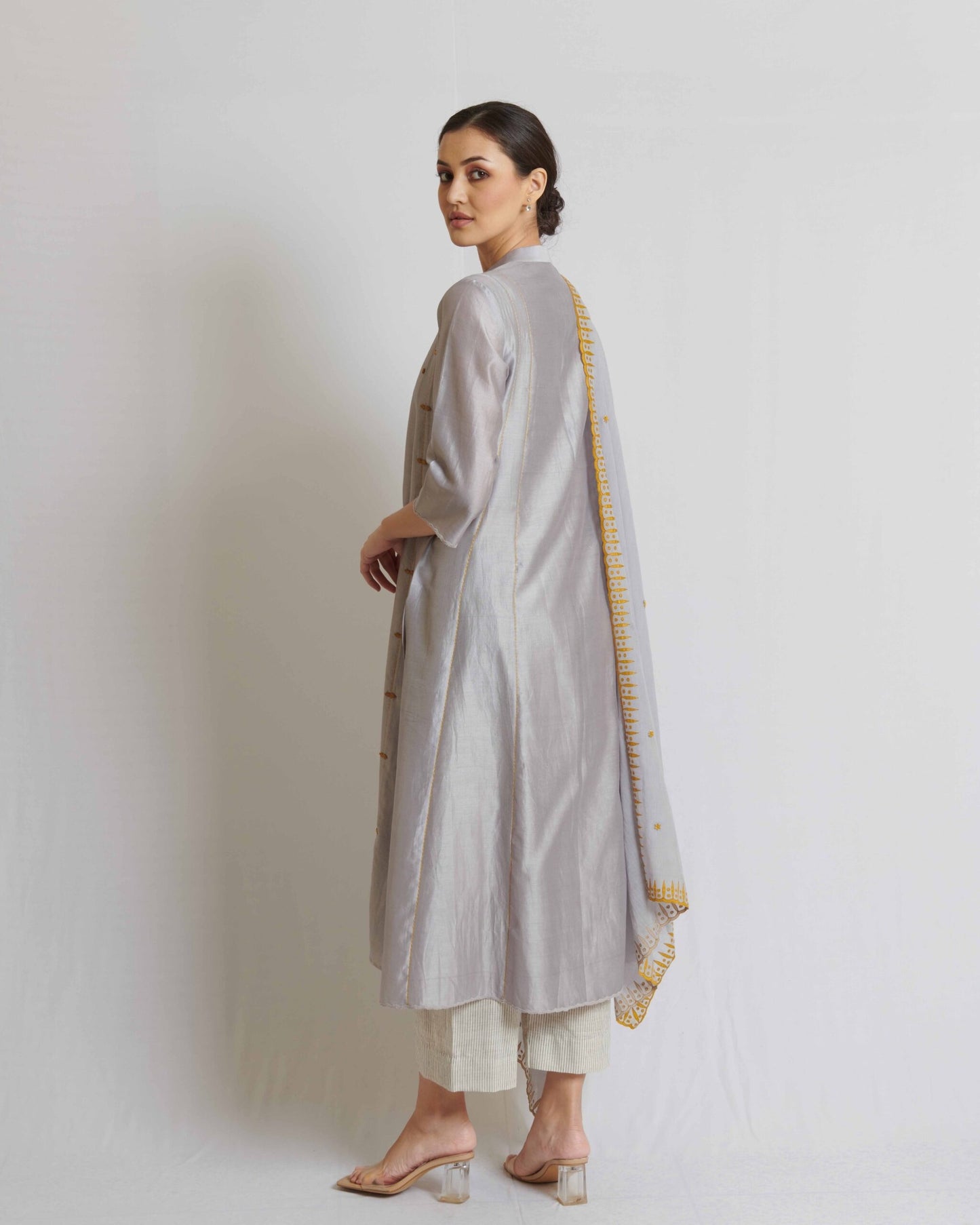 Hand crafted Grey chanderi silk kurta set with dupatta