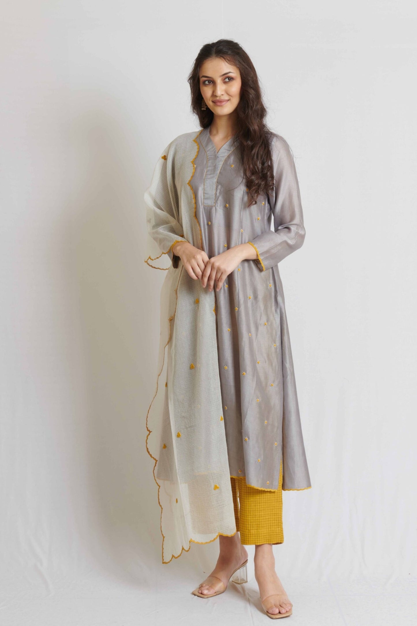 Steel Grey Chanderi Kurta Set