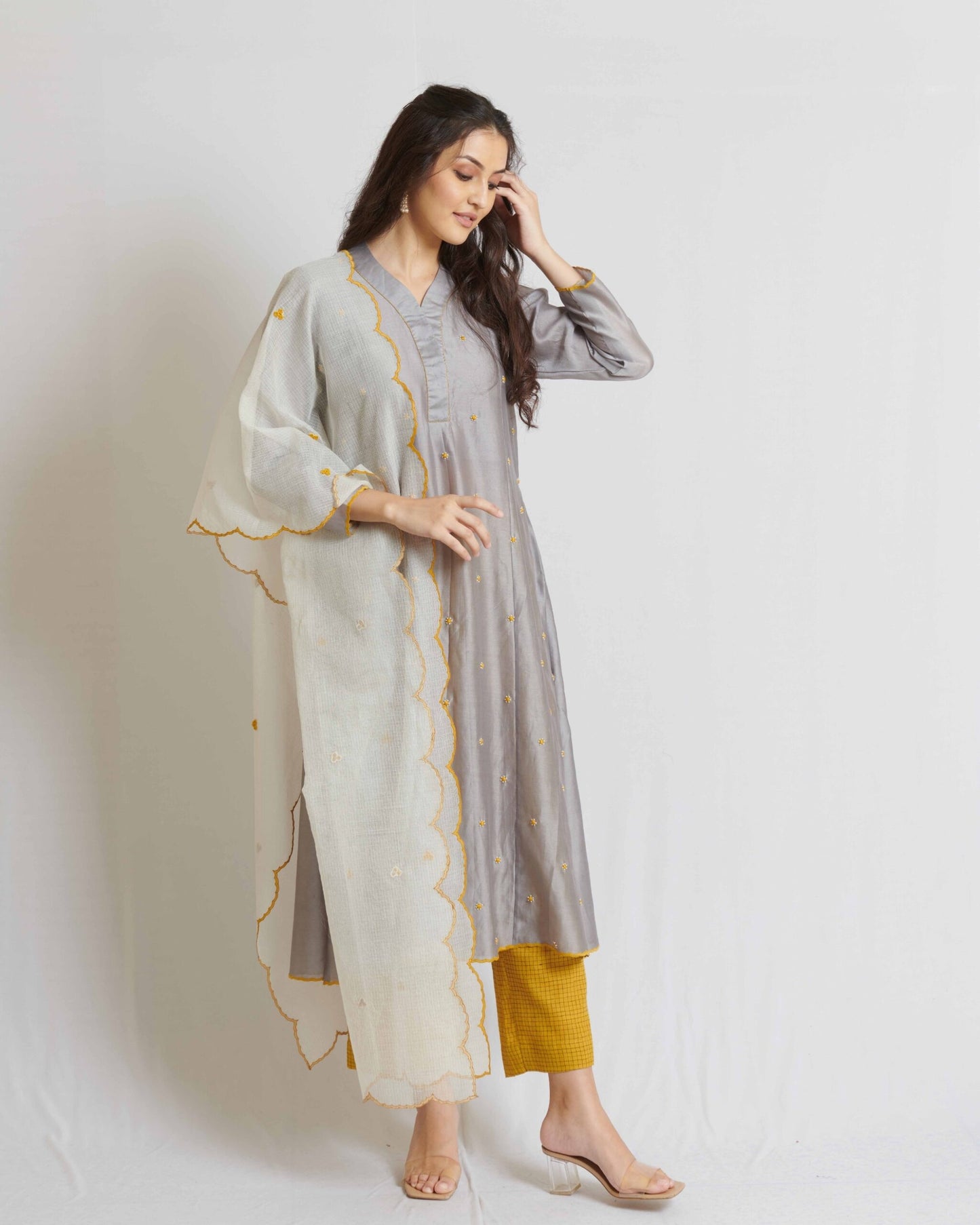 Steel Grey Chanderi Kurta Set