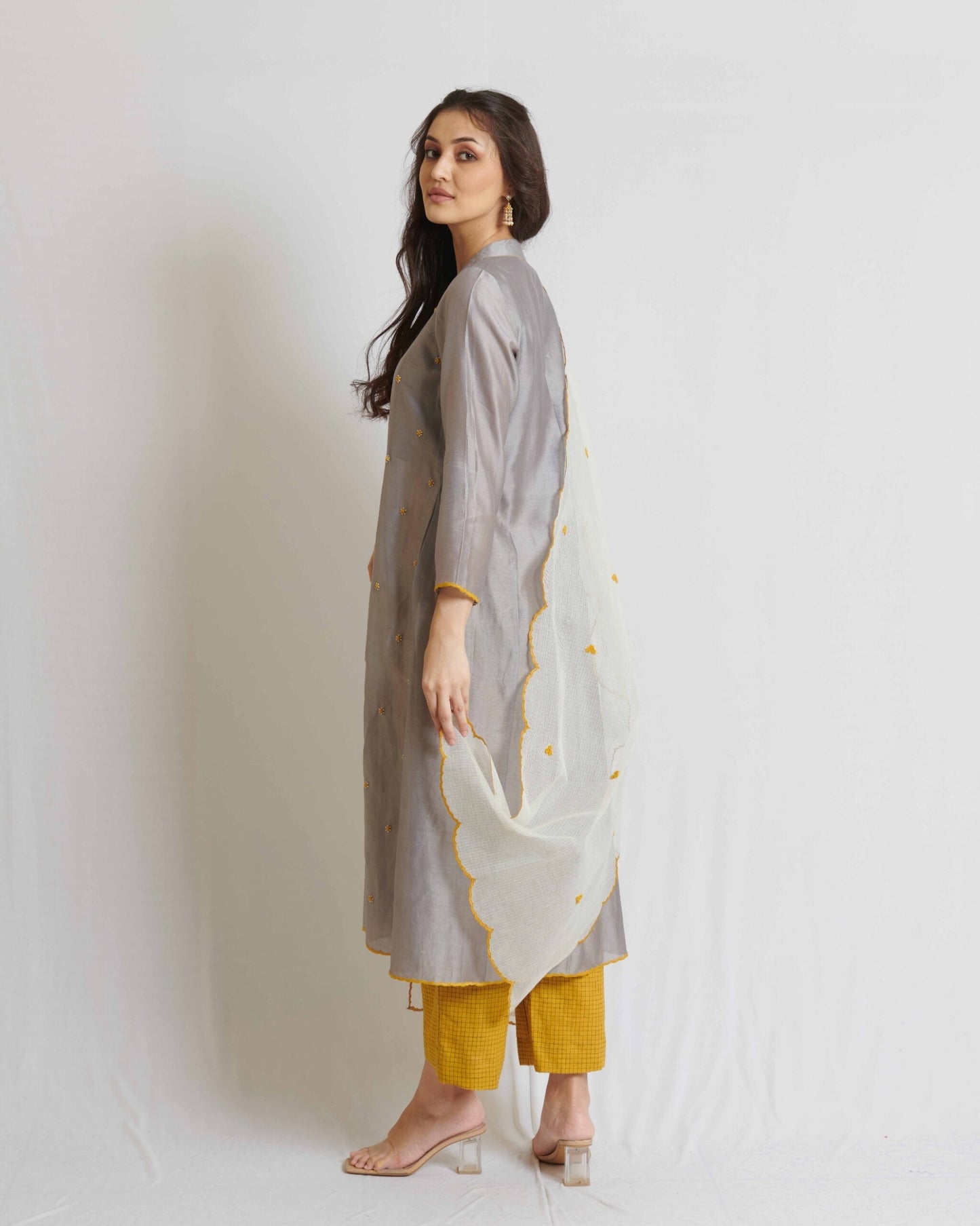 Steel Grey Chanderi Kurta Set