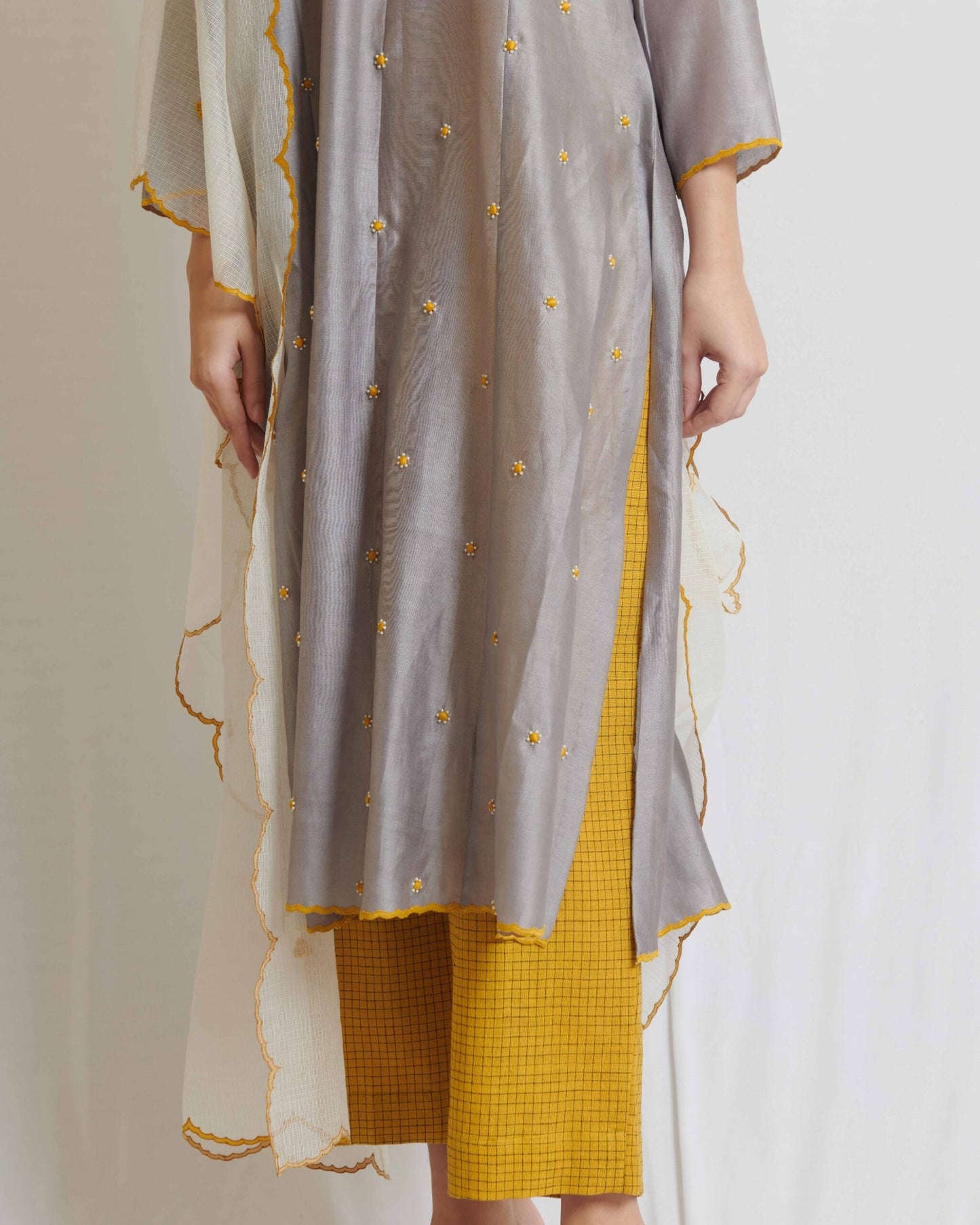 Steel Grey Chanderi Kurta Set