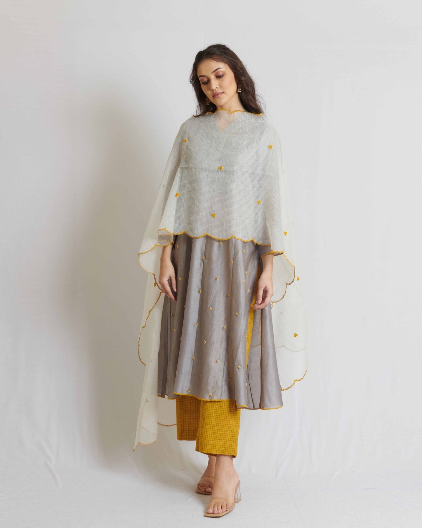 Steel Grey Chanderi Kurta Set
