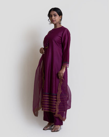 Wine Pintuck Straight Kurta Set