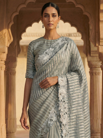 Aafru Cutwork Tissue Sari