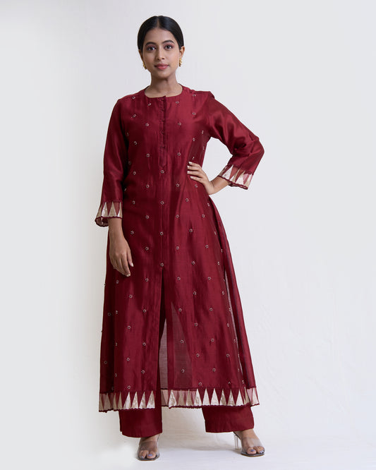 Maroon Chanderi Kurta with Pants