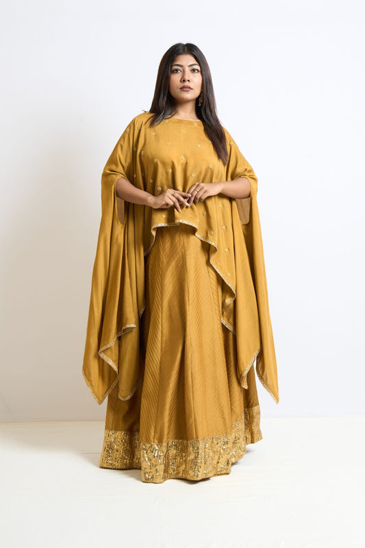 Mustard Yellow Pintucks Skirt Set