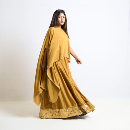 Mustard yellow pintucks skirt set