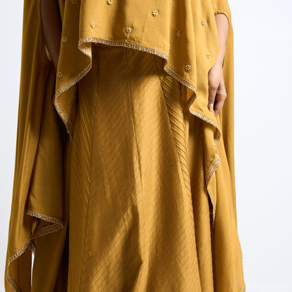 Mustard yellow pintucks skirt set