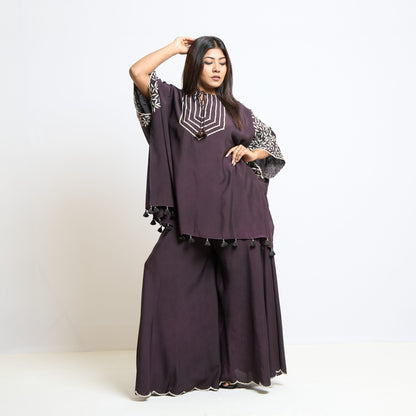 Blackish wine spun cape set