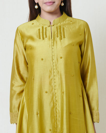 Olive Centre Slit Kurta and Pants Set