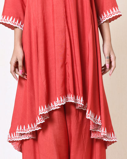 Red Tunic with Drape Pants Set