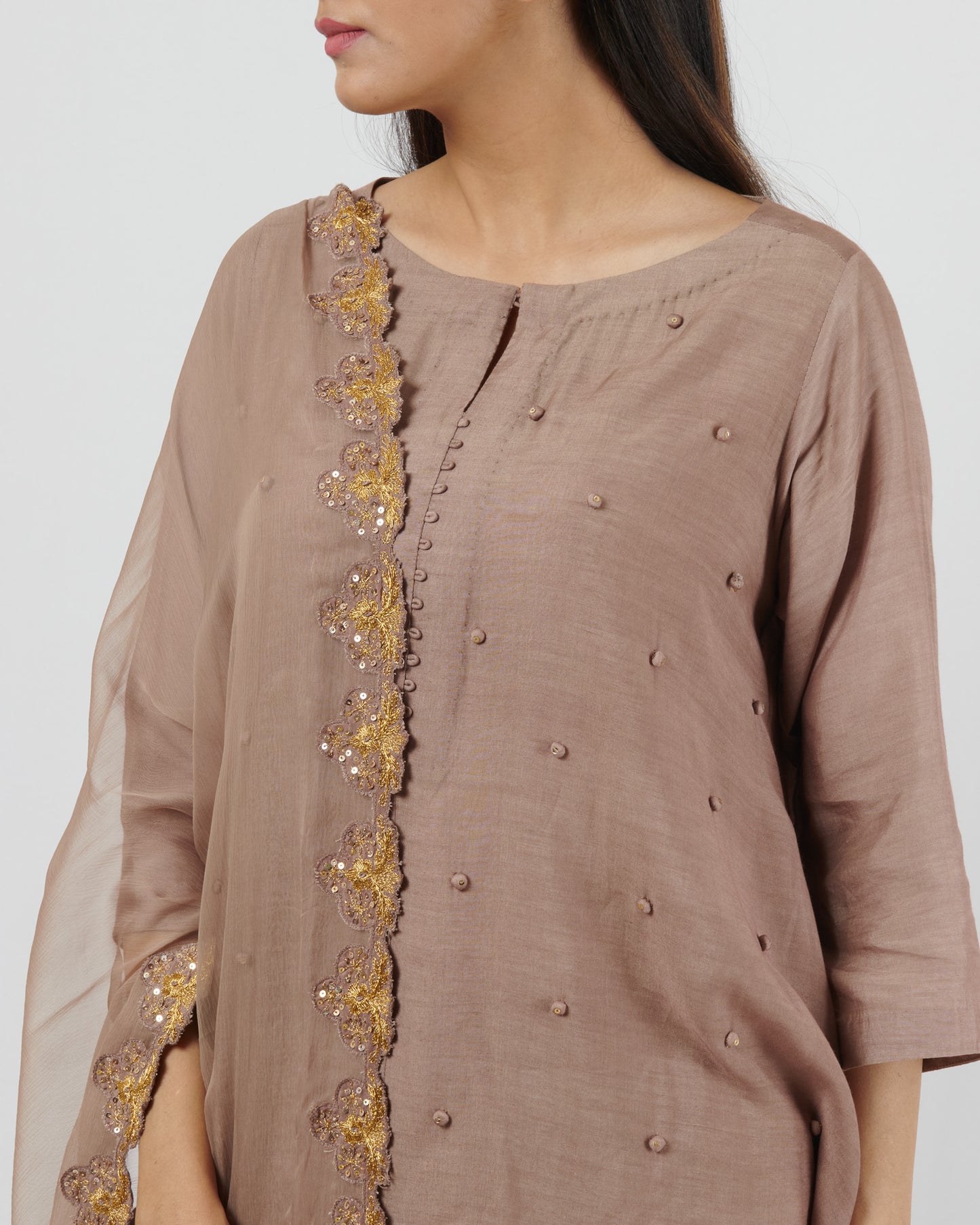 Taupe kurta dhoti pants set with dupatta