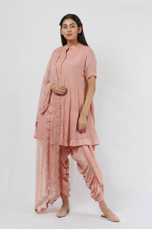Vintage Pink Kurta Dhoti Set with Dupatta