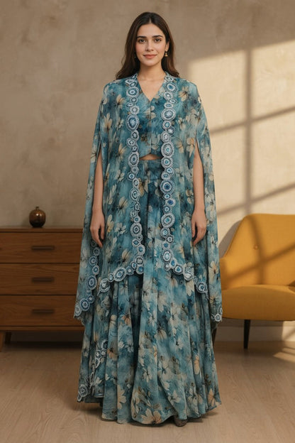 Teal Floral Skirt Set