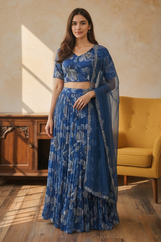 Berry Blue Blouse Skirt Set