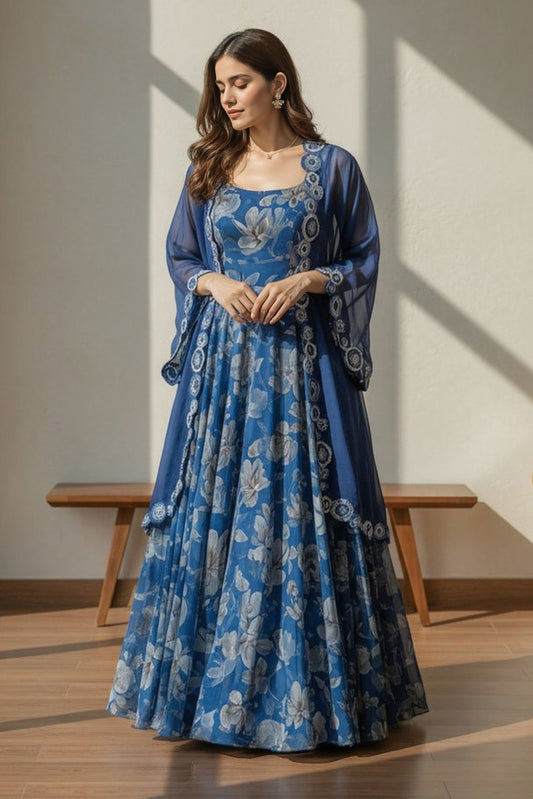 Floral Blue Cape Set