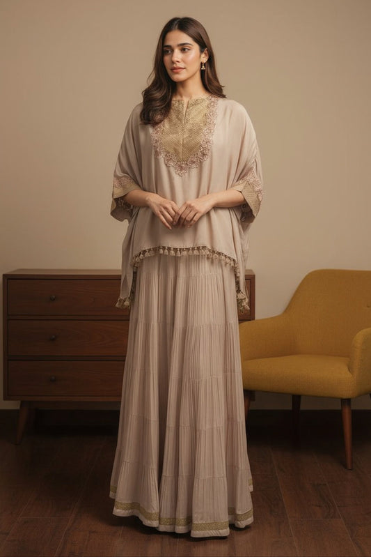 Beige Kaftan Skirt Set