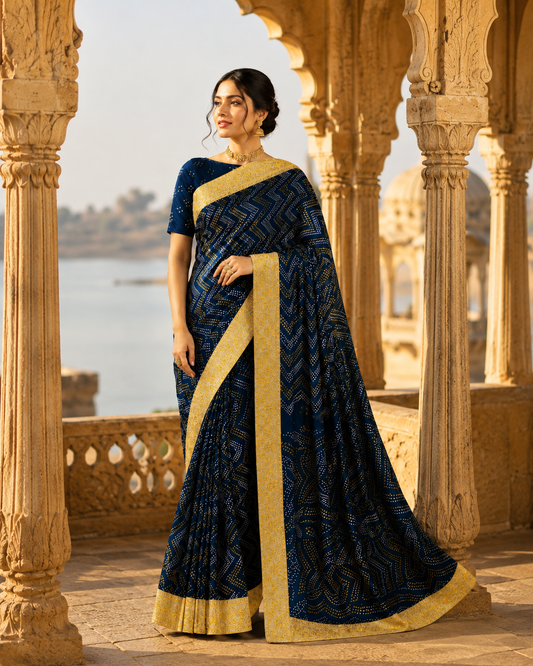 Neelambari Bandhani Banarasi Sari