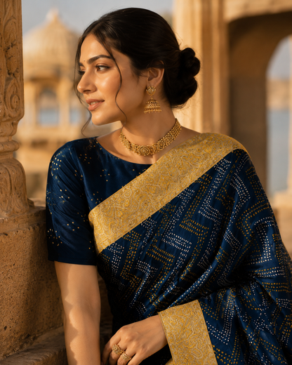 Neelambari Bandhani Banarasi Sari