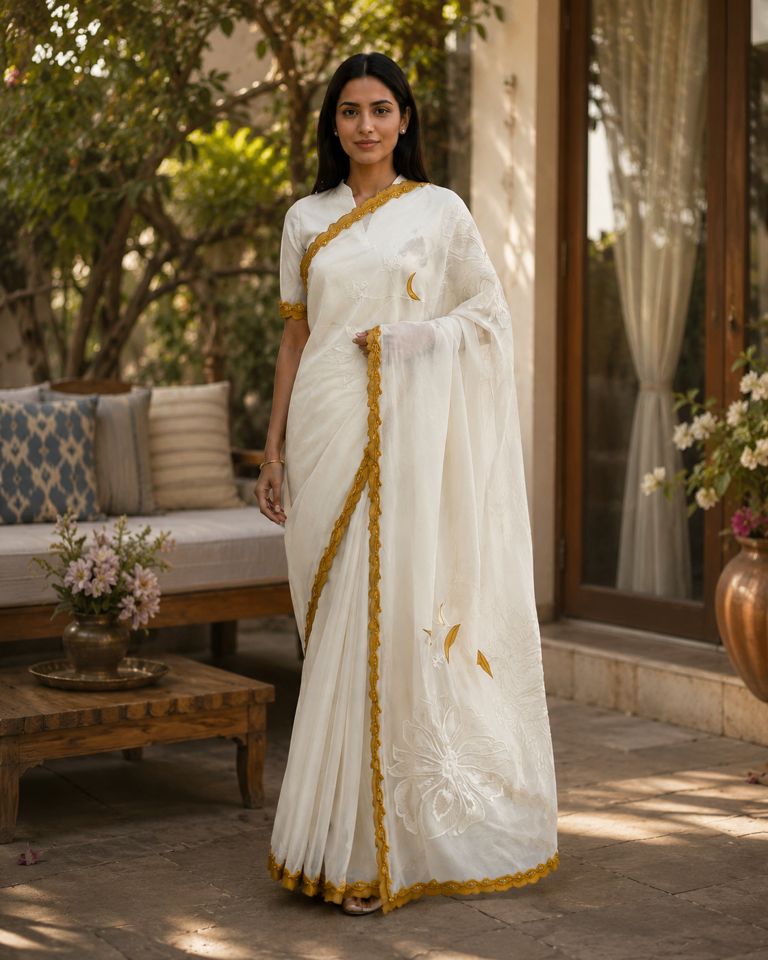 Gulmohar Kora Chanderi Sari