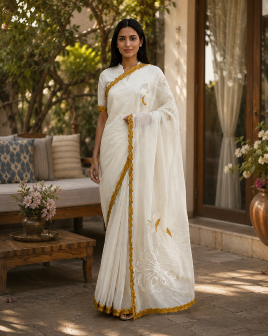 Gulmohar Kora Chanderi Sari