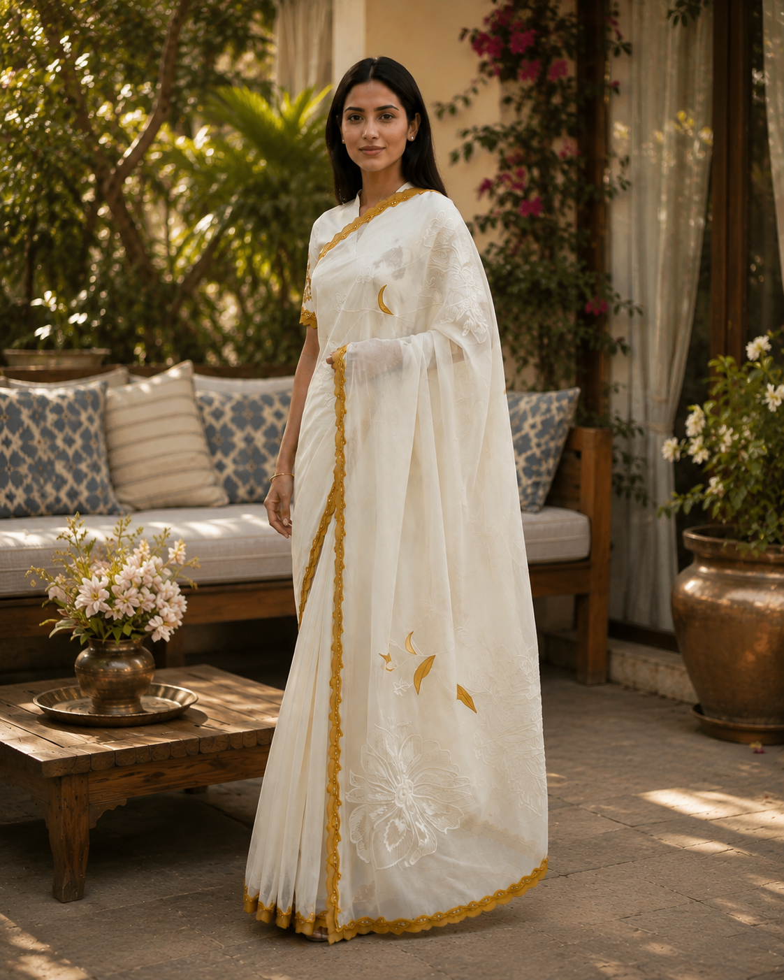 Gulmohar Kora Chanderi Sari
